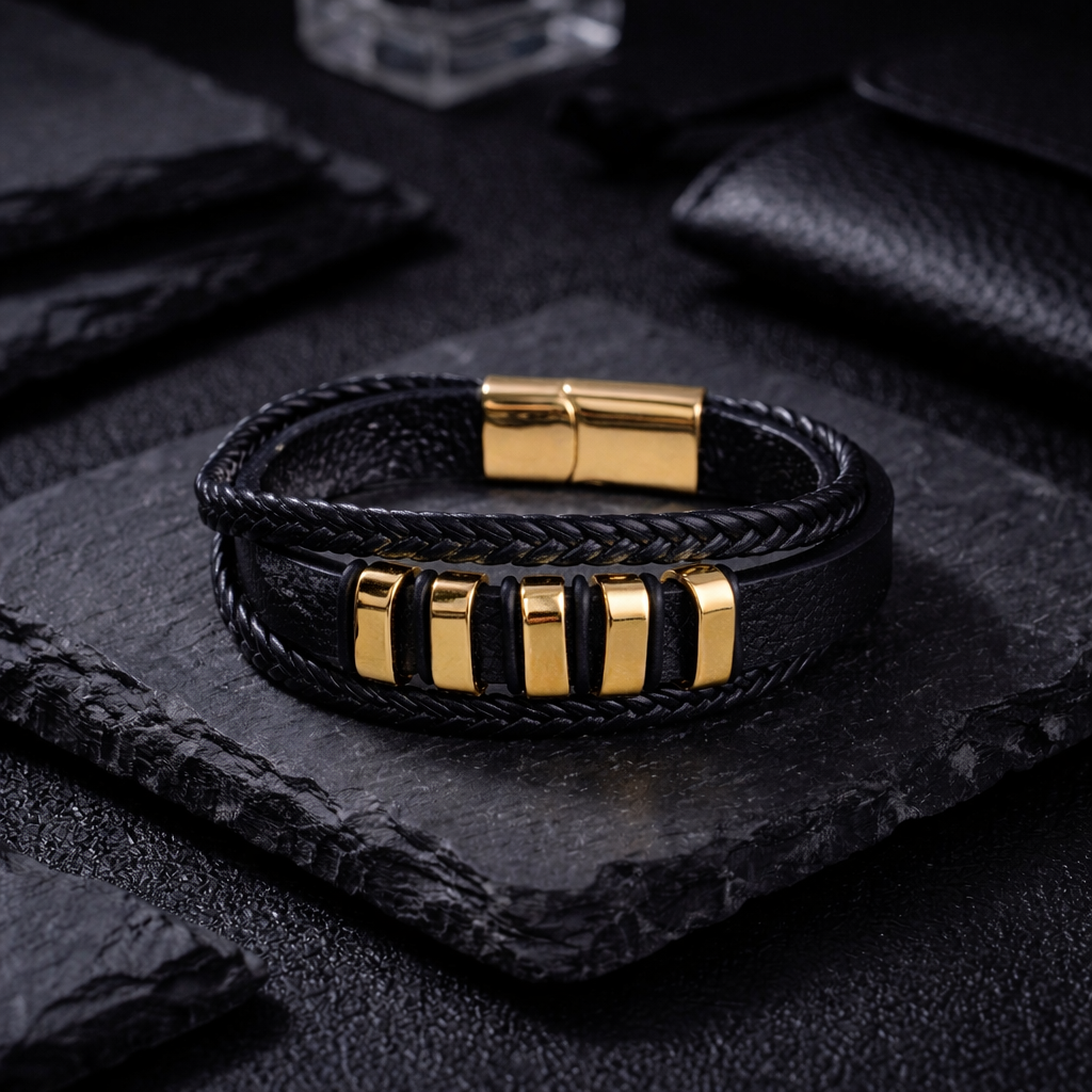 Urban Nomad Leather Bracelet with Mystic Eclipse Ring Set