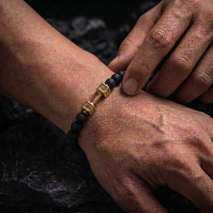 Strength Beaded Stone Band - Gold