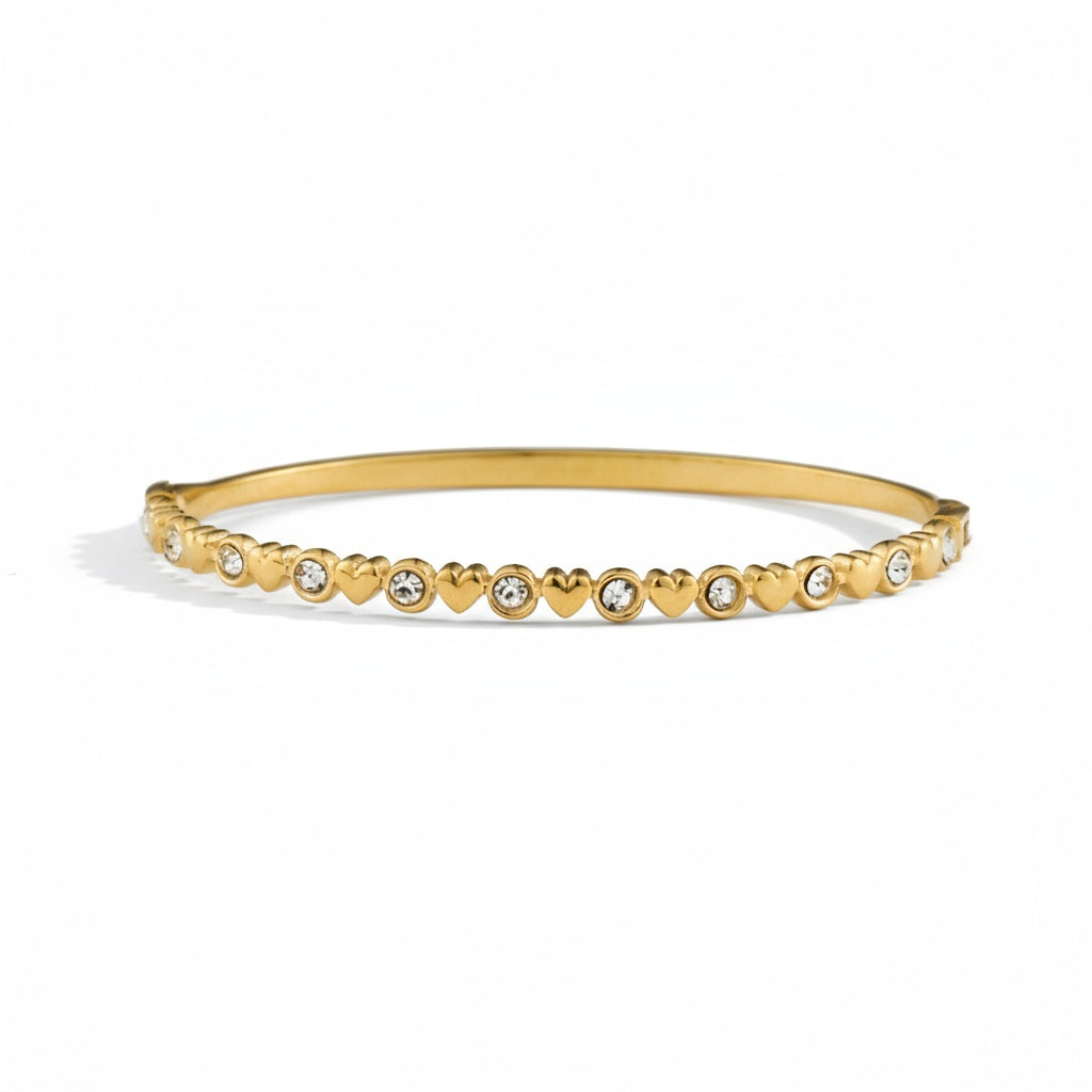 Hearts & Zircons Tennis Bracelet - Gold