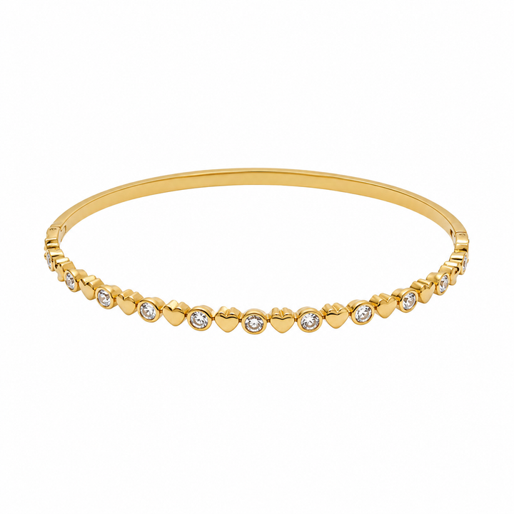 Hearts & Zircons Tennis Bracelet - Gold