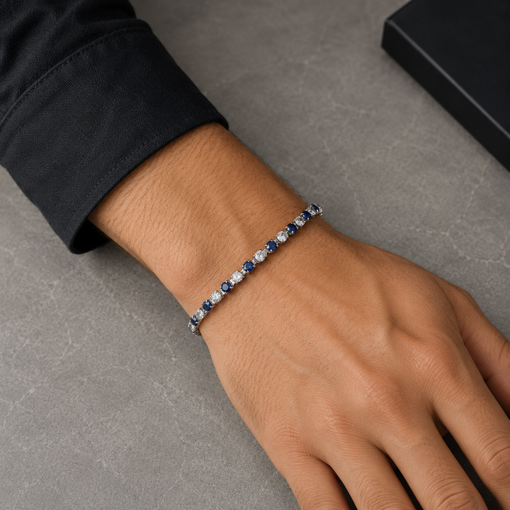 Two Tone Radiance Tennis Bracelet - Silver-Blue