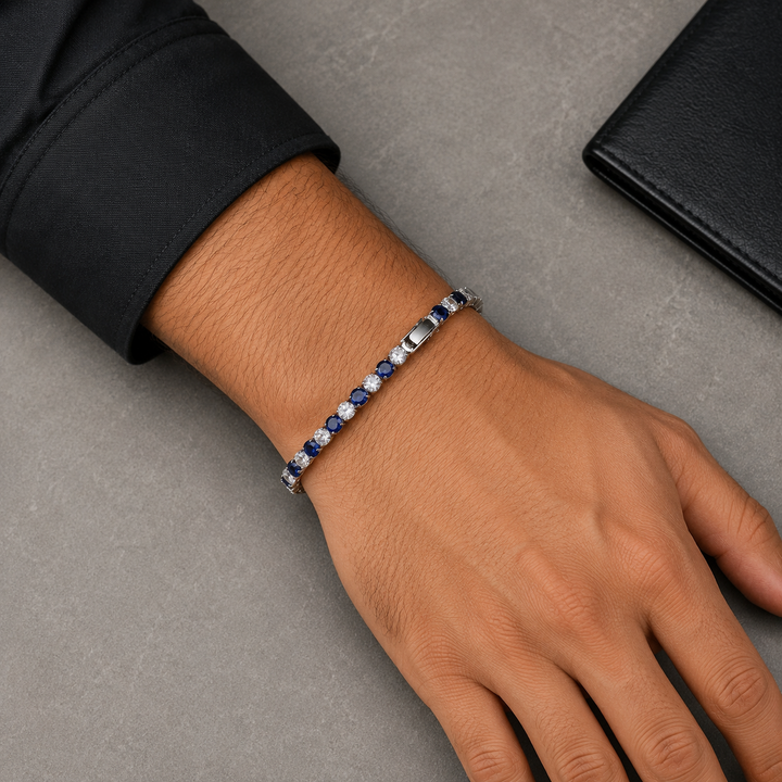 Two Tone Radiance Tennis Bracelet - Silver-Blue
