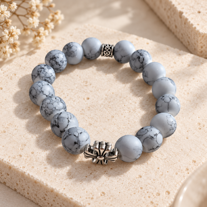 Noctis Bead Bracelet in Marbled Grey Stone