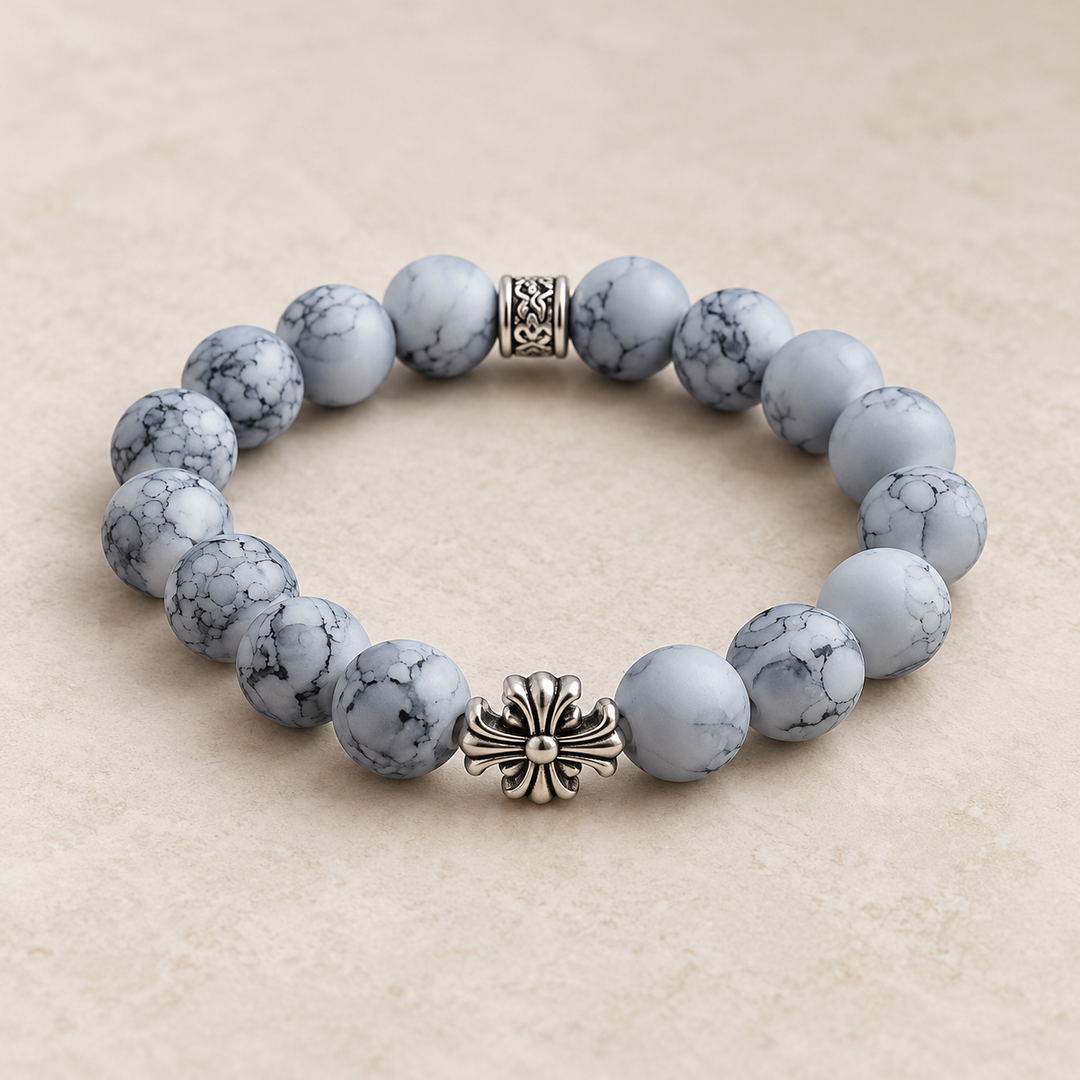 Noctis Bead Bracelet in Marbled Grey Stone