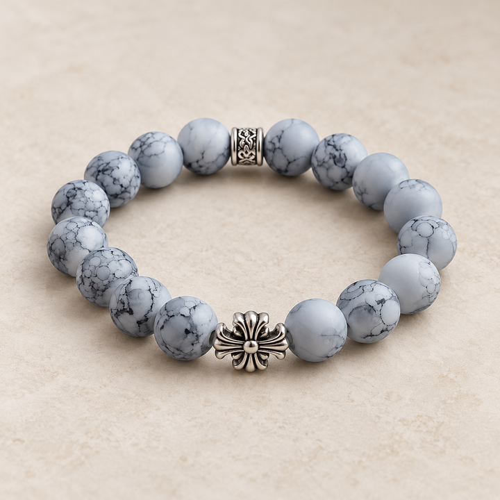 Noctis Bead Bracelet in Marbled Grey Stone