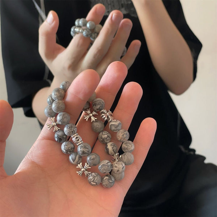 Noctis Bead Bracelet in Marbled Grey Stone | Salty