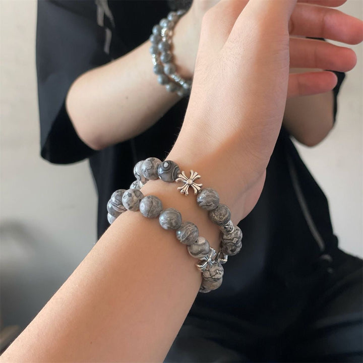 Noctis Bead Bracelet in Marbled Grey Stone | Salty
