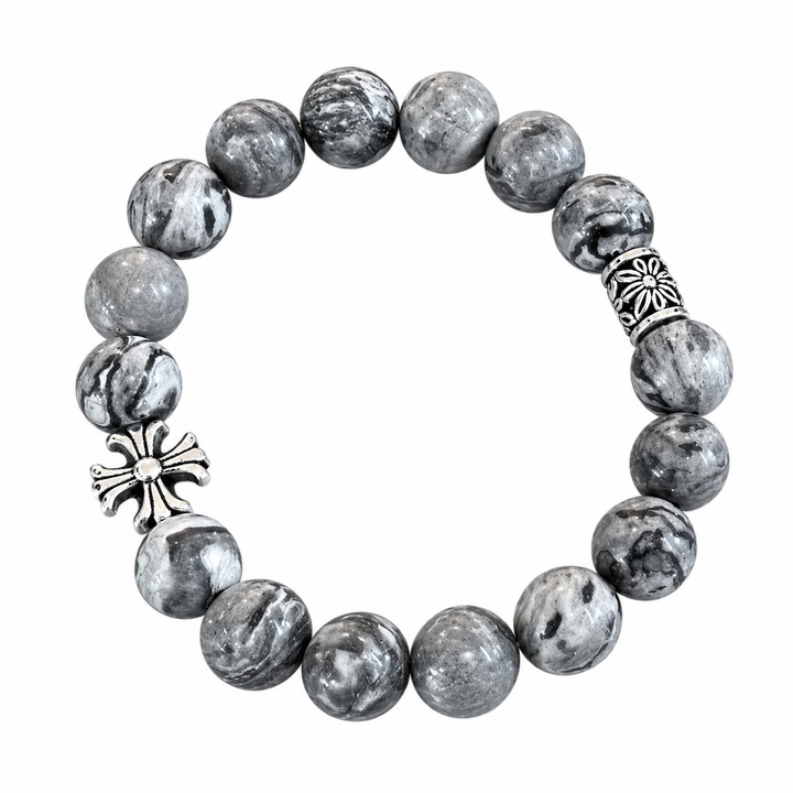 Noctis Bead Bracelet in Marbled Grey Stone