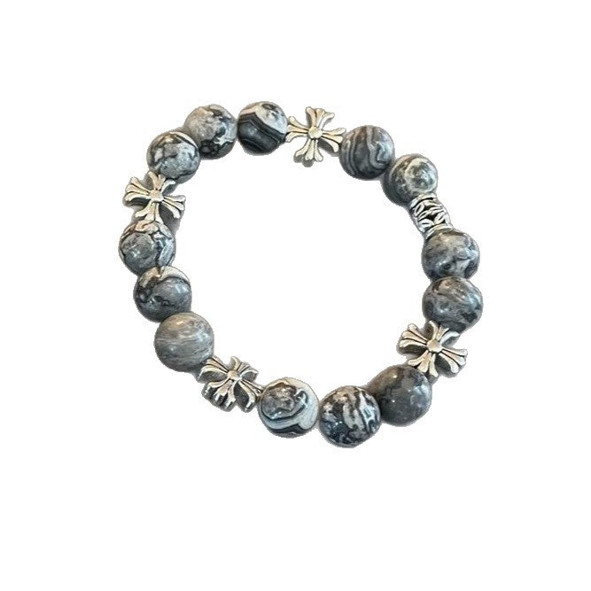 Noctis Bead Bracelet in Marbled Grey Stone | Salty