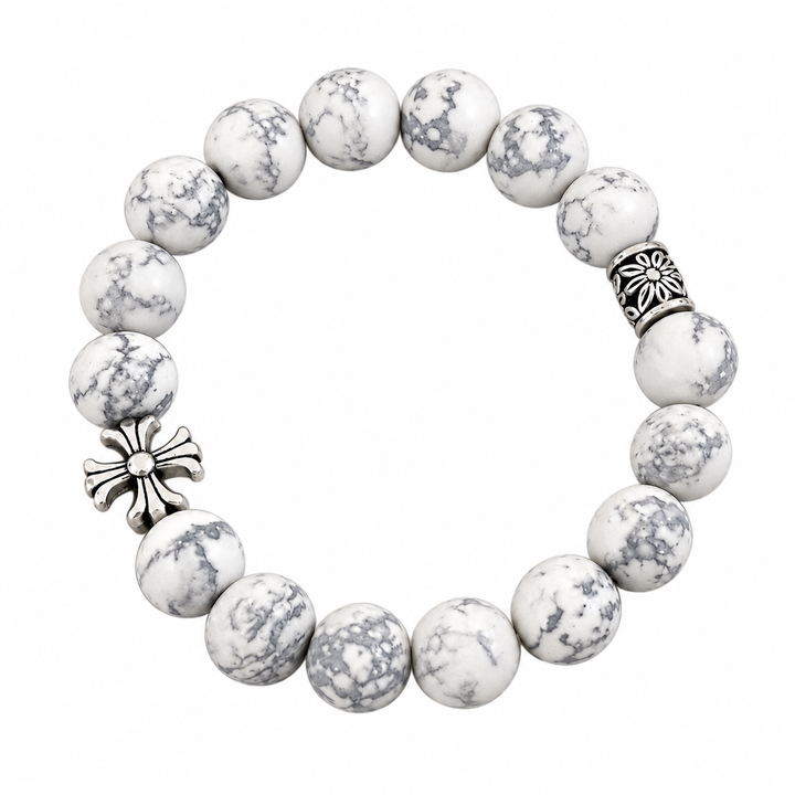 Noctis Bead Bracelet in Marbled White Stone