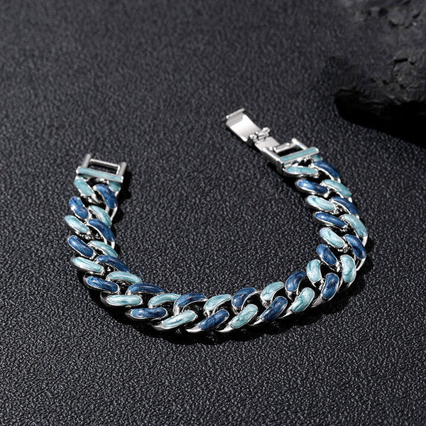 Fjord Cuban Bracelet in Silver Blue Finish