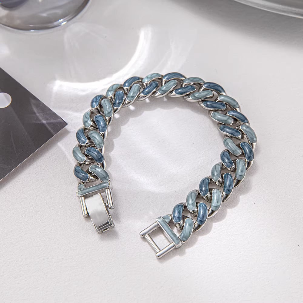 Fjord Cuban Bracelet in Silver Blue Finish | Salty