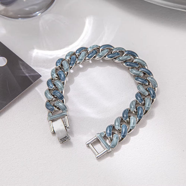 Fjord Cuban Bracelet in Silver Blue Finish