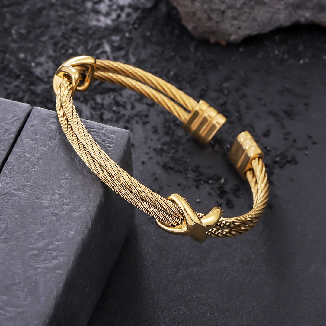 Golden Knot Cable Cuff Bracelet