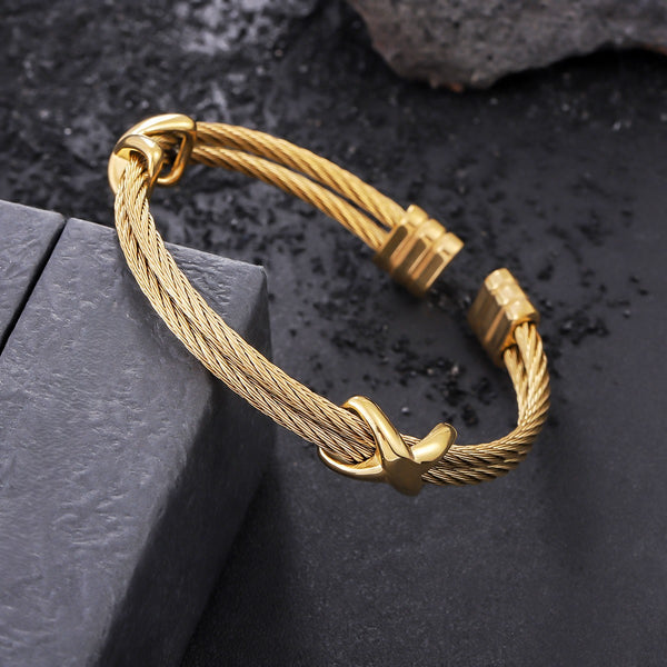 Golden Knot Cable Cuff Bracelet