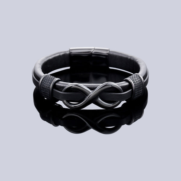 Infinity Knot Leather Bracelet - Black