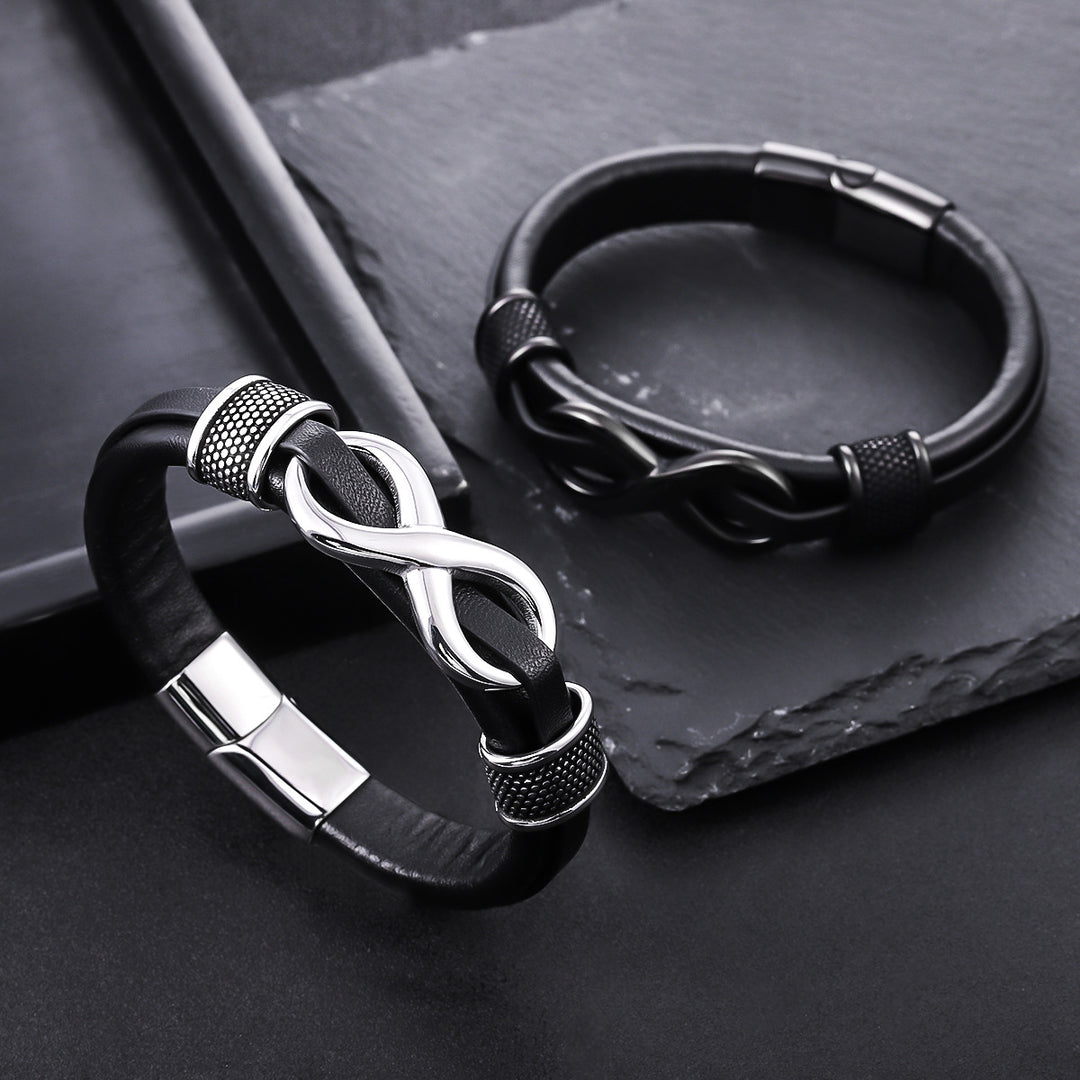 Infinity Knot Leather Bracelet - Black