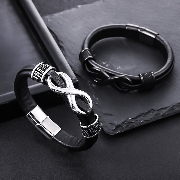 Infinity Knot Leather Bracelet - Black