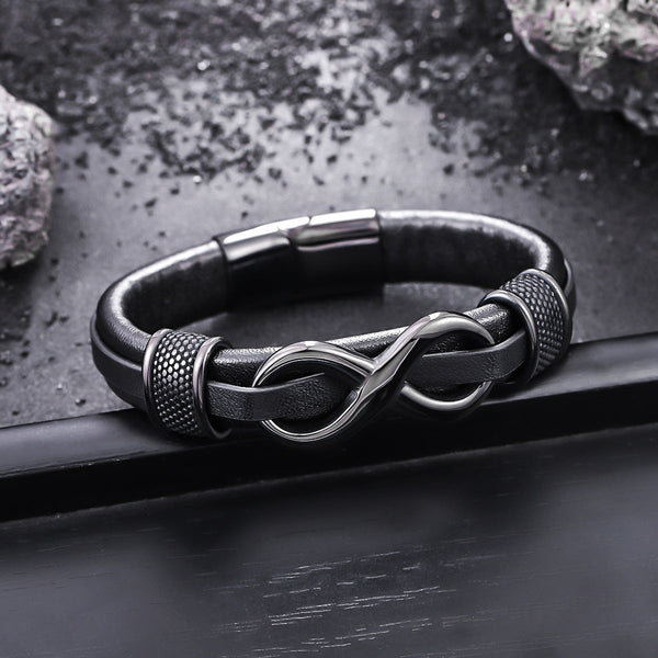 Infinity Knot Leather Bracelet - Black