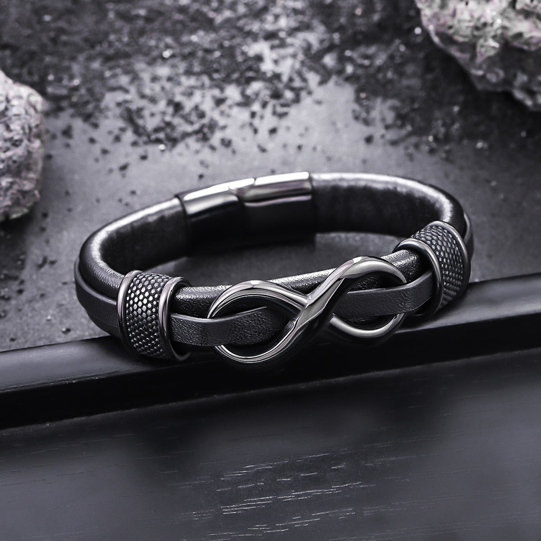 Infinity Knot Leather Bracelet - Black