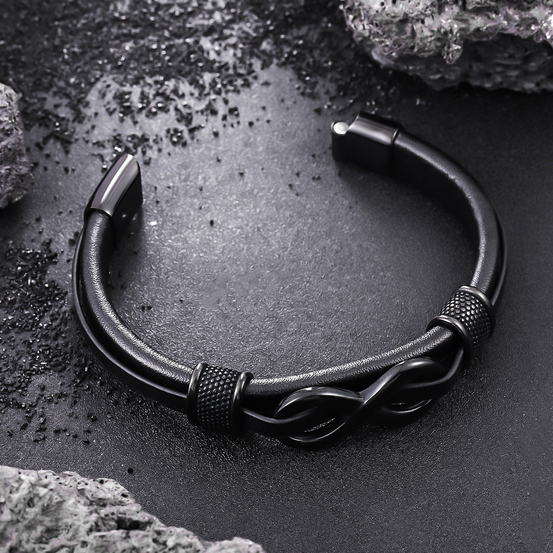 Infinity Knot Leather Bracelet - Black
