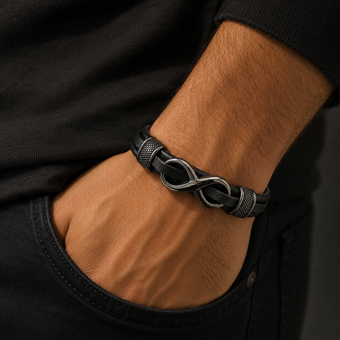Infinity Knot Leather Bracelet - Black
