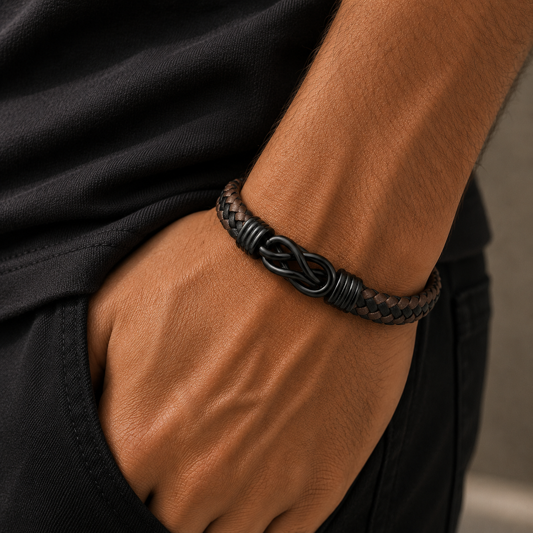 Infinity Knot Leather Bracelet - Brown
