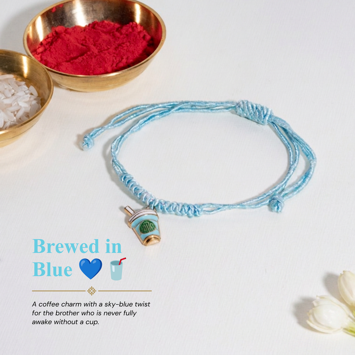 Coffe Addict Blue Bandhan Rakhi For Bhaiya
