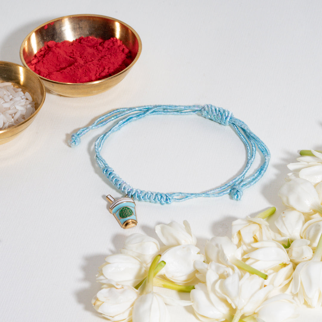 Coffe Addict Blue Bandhan Rakhi For Bhaiya