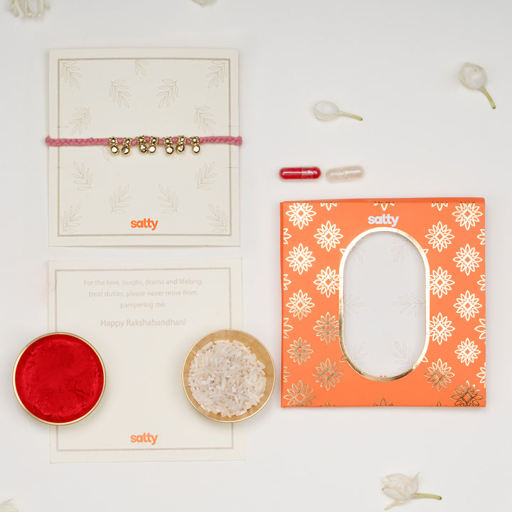 Minimal Ghungroo Pink Bandhan Rakhi For Bhaiya