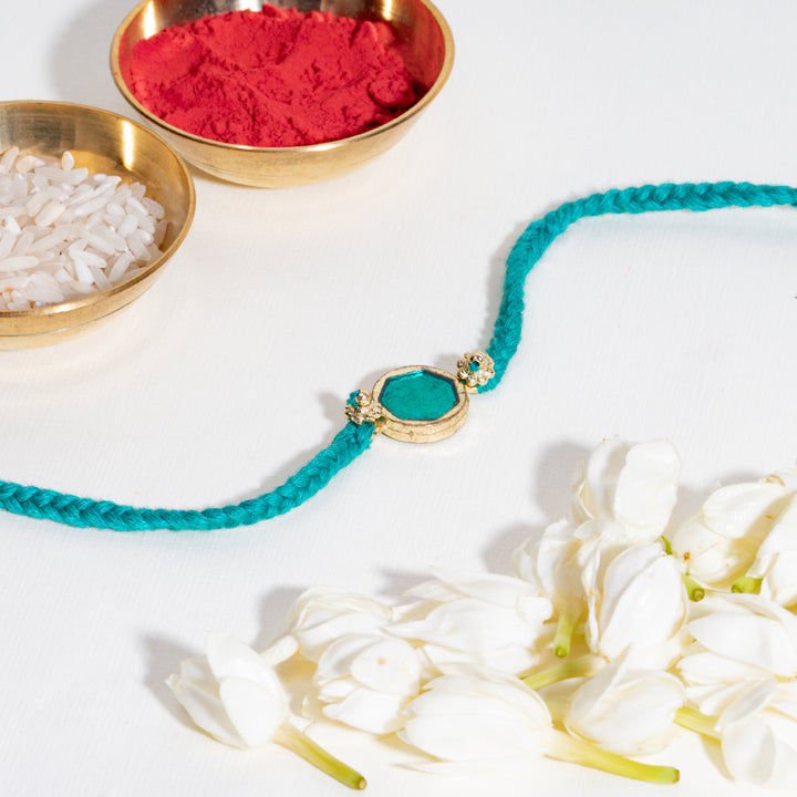 Turquoise Enamel Bandhan Rakhi For Bhaiya