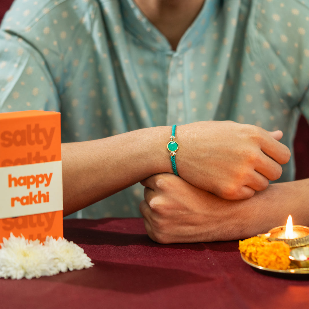 Turquoise Enamel Bandhan Rakhi For Bhaiya
