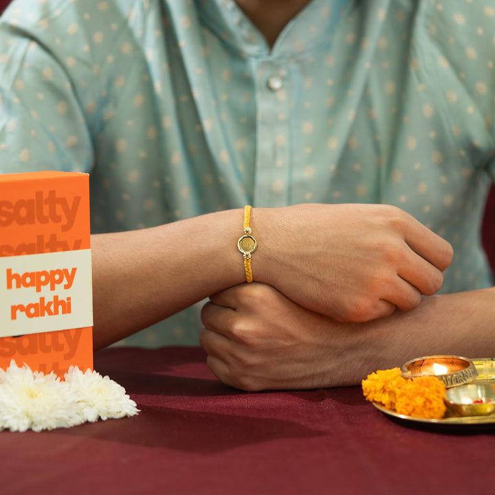 Yellow Enamel Bandhan Rakhi For Bhaiya