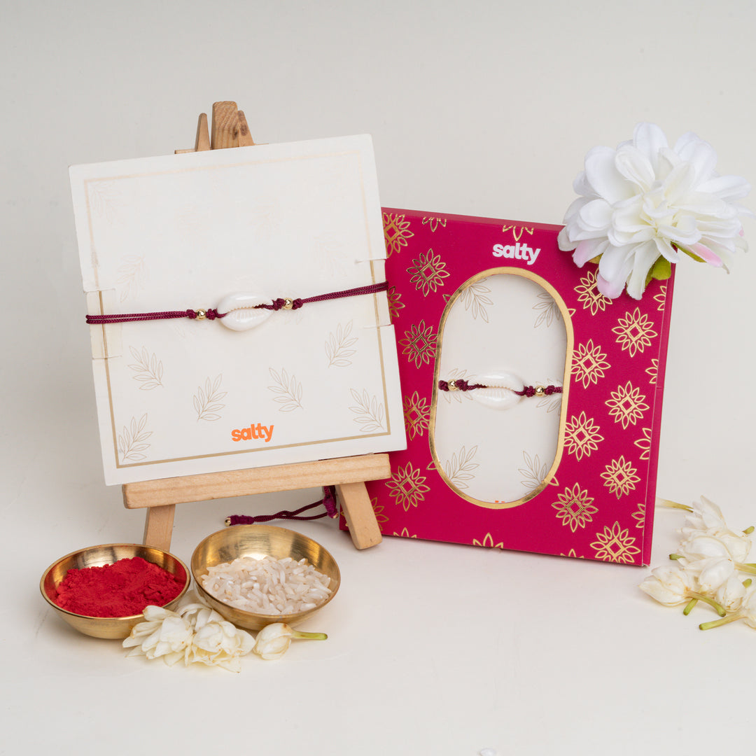 Cowrie Shell Pink Bandhan Rakhi For Bhaiya