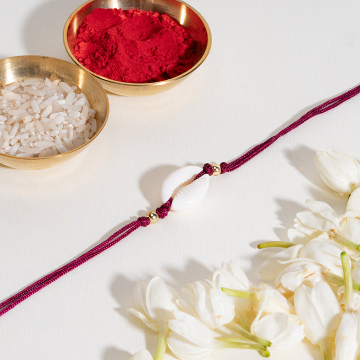 Cowrie Shell Pink Bandhan Rakhi For Bhaiya