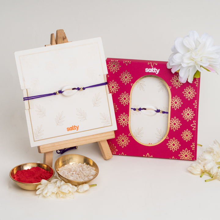 Cowrie Shell Purple Bandhan Rakhi For Bhaiya