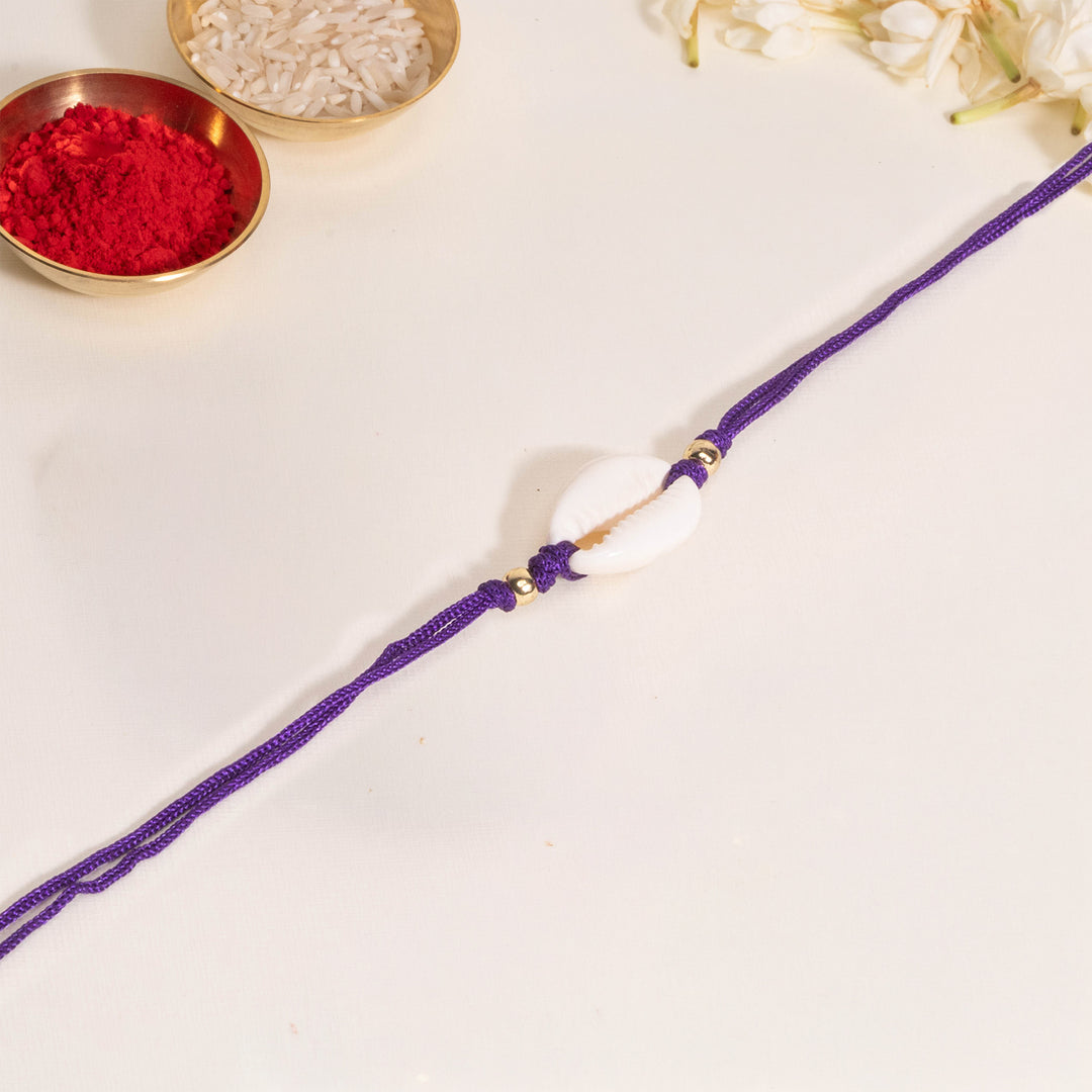 Cowrie Shell Purple Bandhan Rakhi For Bhaiya