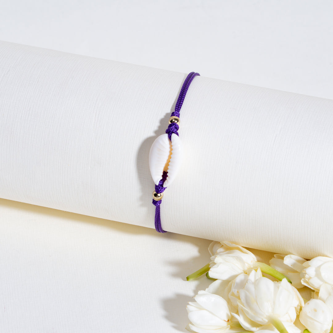 Cowrie Shell Purple Bandhan Rakhi For Bhaiya