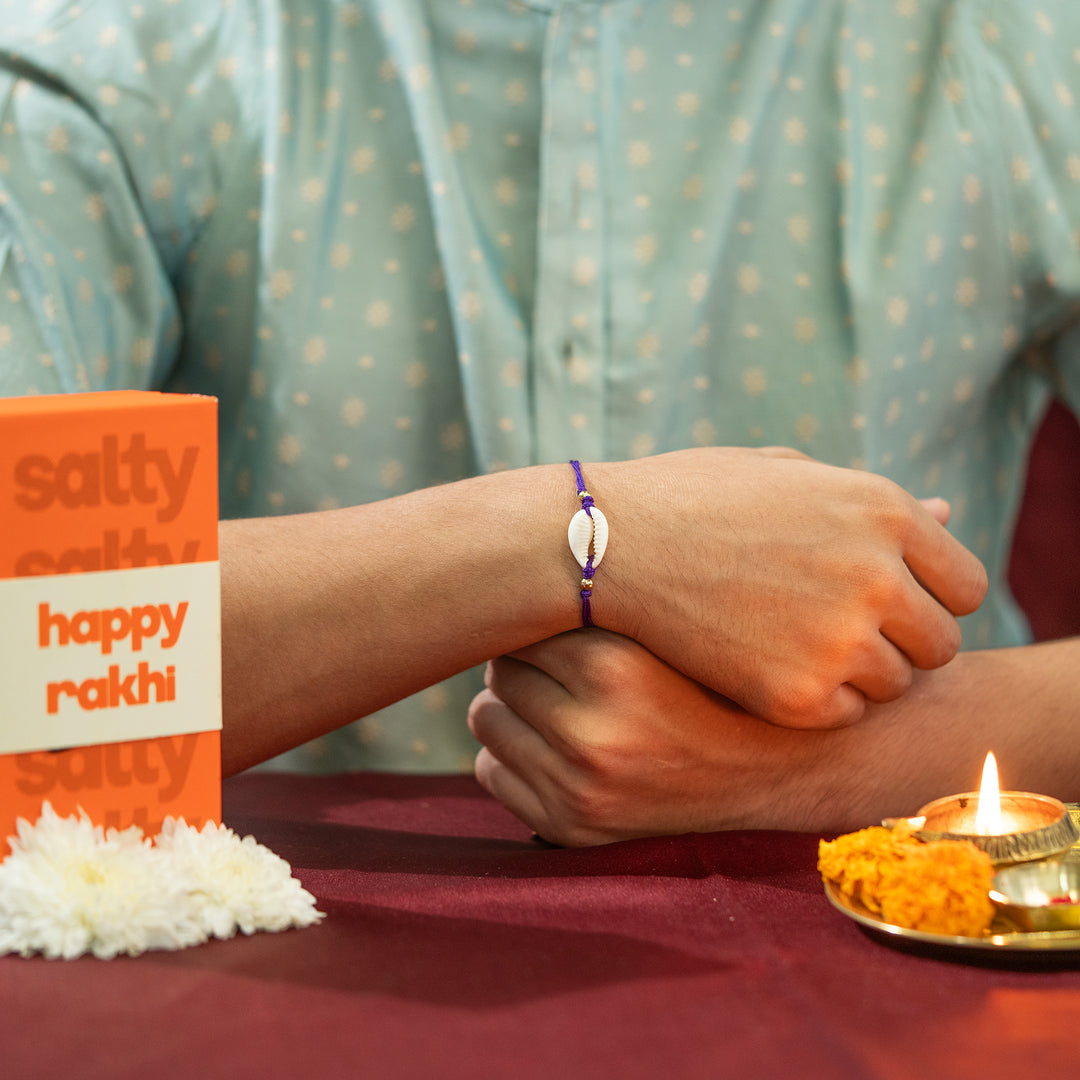 Cowrie Shell Purple Bandhan Rakhi For Bhaiya
