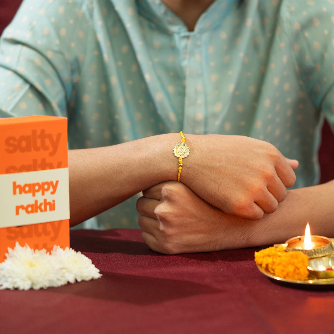 Evil Eye Nazar Yellow Bandhan Rakhi For Bhaiya