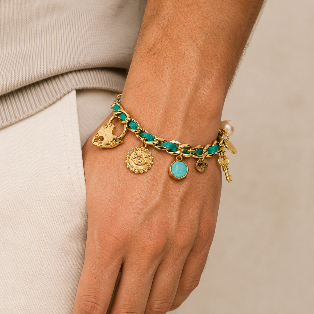 Turquoise Charm Link Bracelet