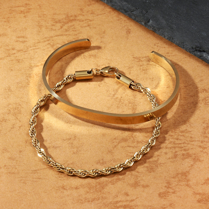 Twisted Rope with Sleek Cuff Bracelet Set