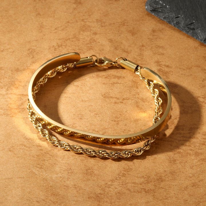 Twisted Rope with Sleek Cuff Bracelet Set