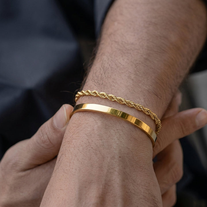 Twisted Rope with Sleek Cuff Bracelet Set