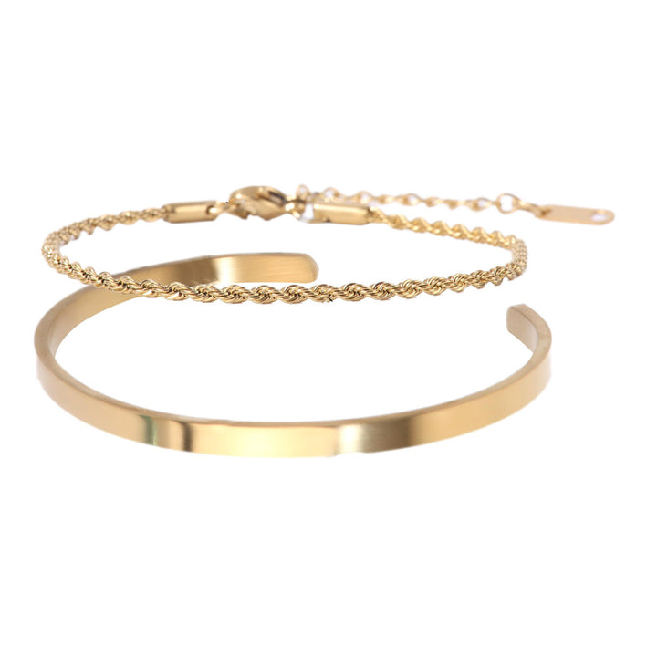 Twisted Rope with Sleek Cuff Bracelet Set
