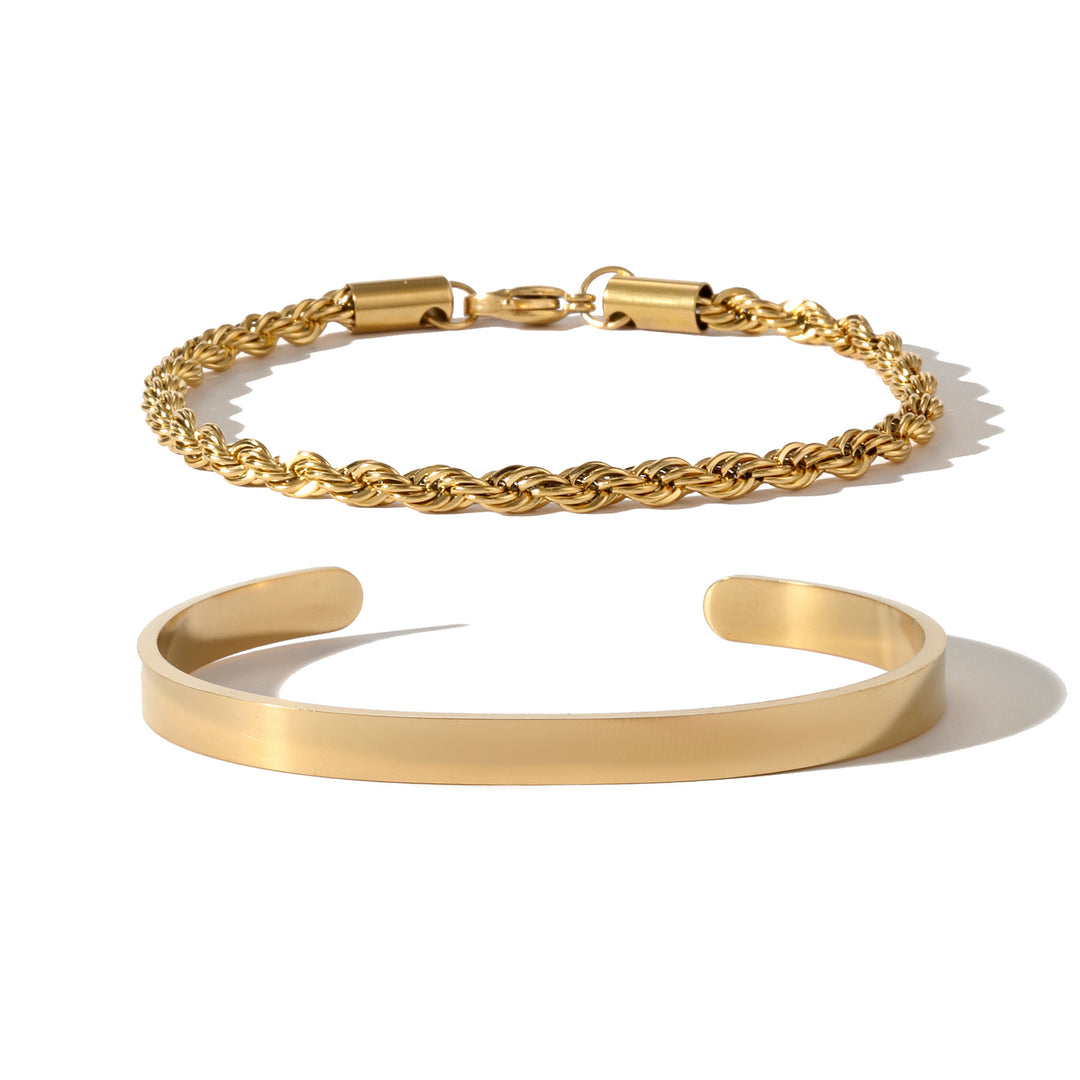 Twisted Rope with Sleek Cuff Bracelet Set