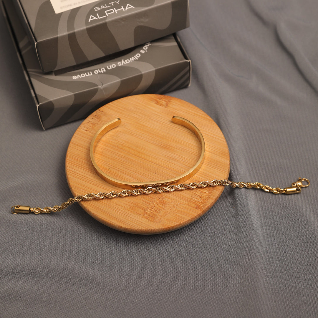 Twisted Rope with Sleek Cuff Bracelet Set - Salty Accessories