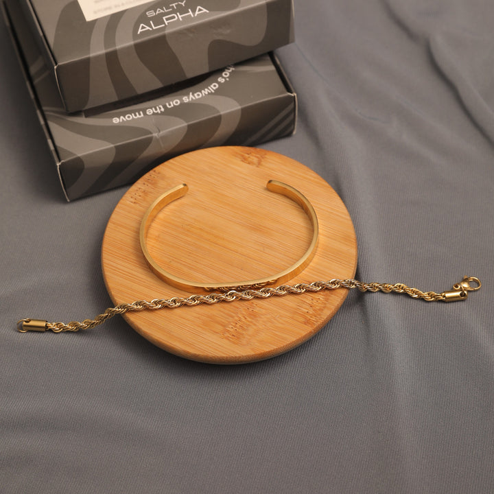 Twisted Rope with Sleek Cuff Bracelet Set - Salty Accessories