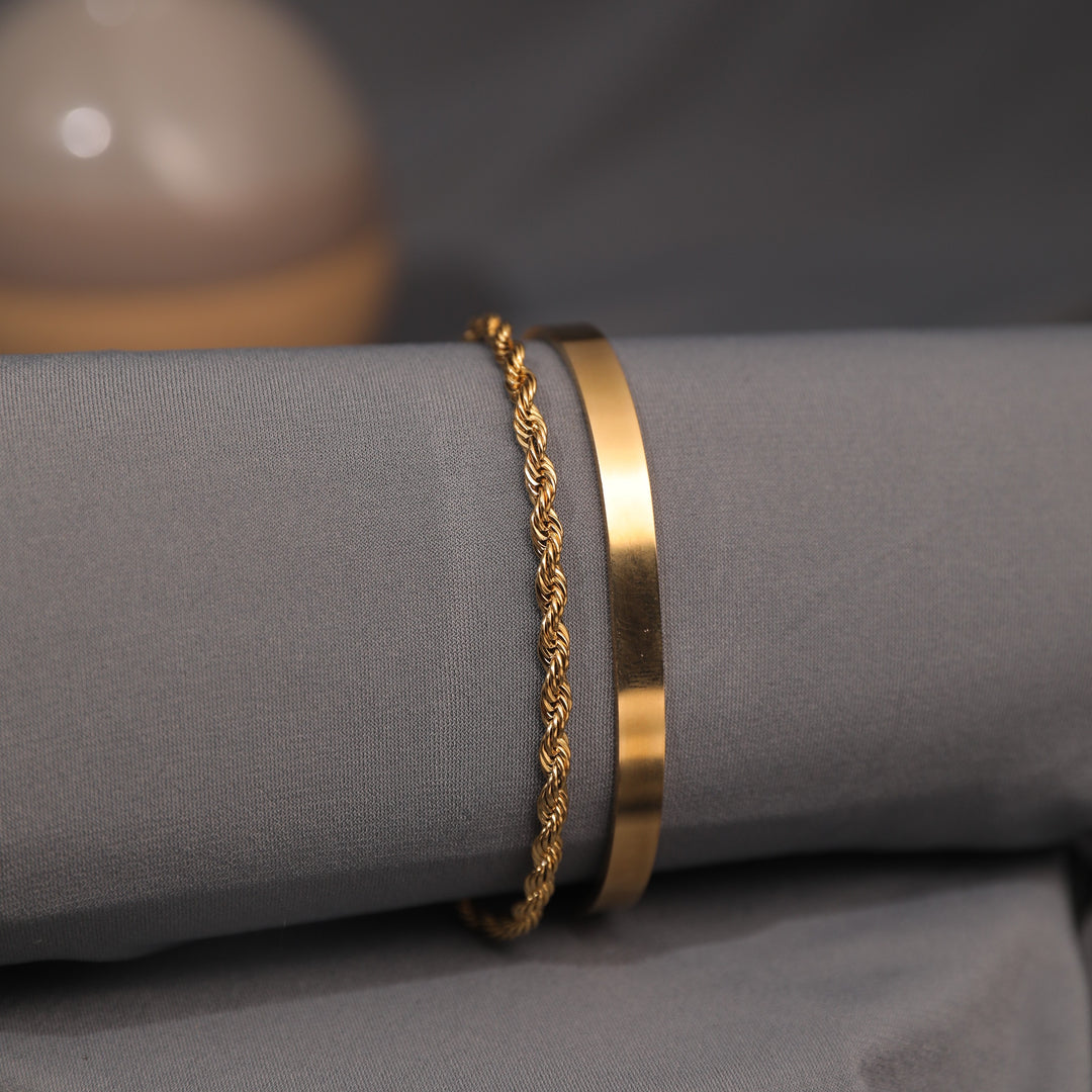 Twisted Rope with Sleek Cuff Bracelet Set - Salty Accessories