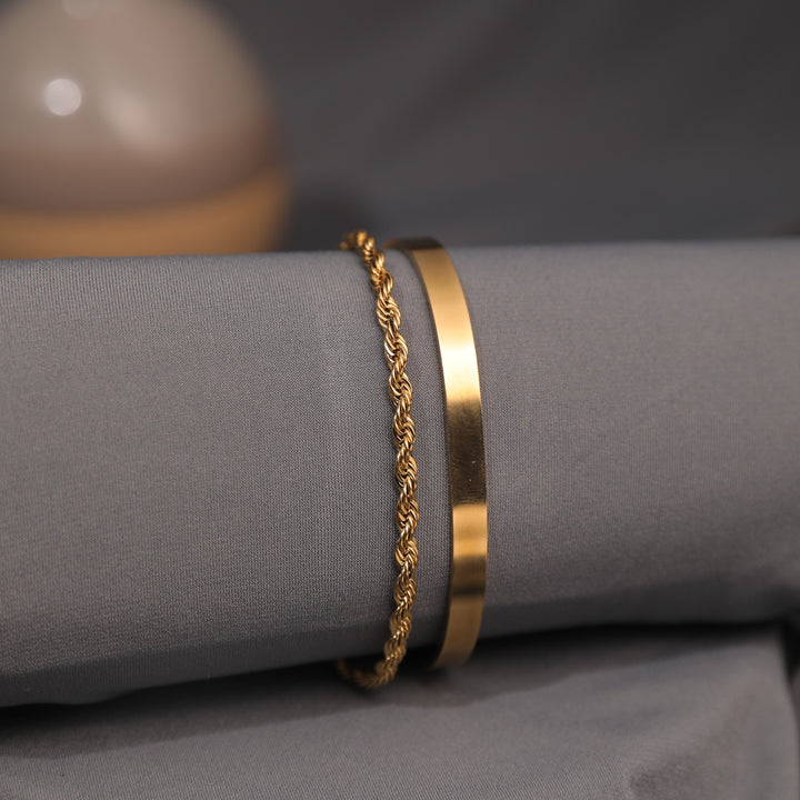 Twisted Rope with Sleek Cuff Bracelet Set - Salty Accessories
